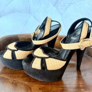 Fendi Black and Tan Platform Sandals